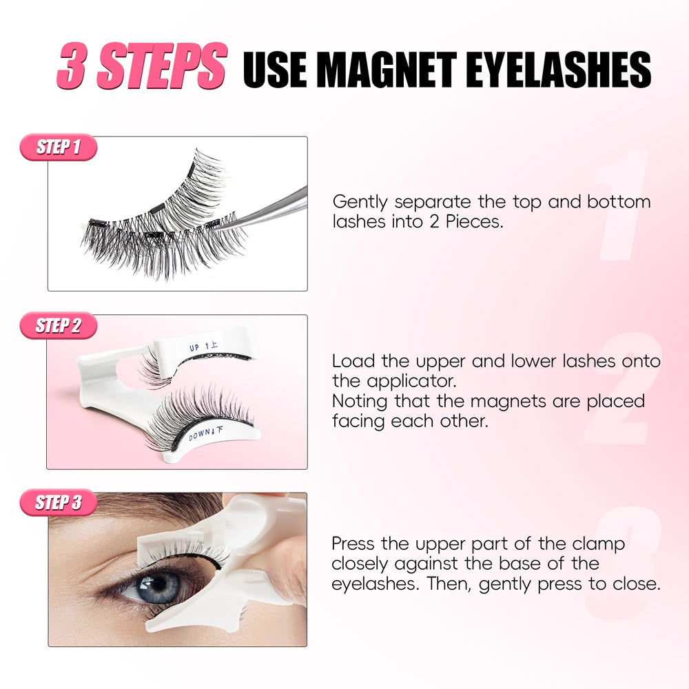 VYRILA 2Pairs Reusable Magnetic Lashes with Magnets Tweezer No Glue Needed D Magnetic Eyelash 3-Step Press On False Eyelash