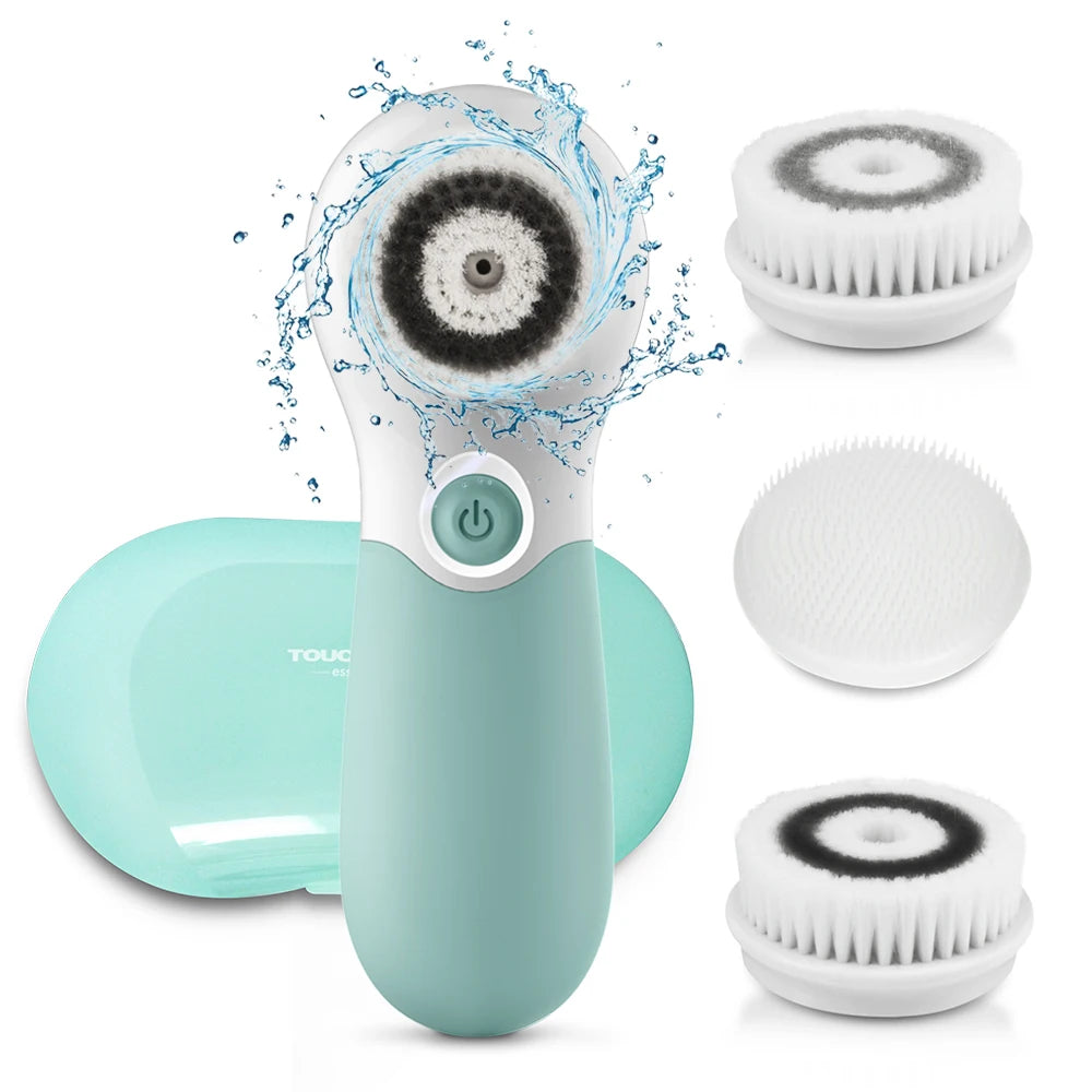 Facial Cleansing Brush Electric Facial Exfoliating Massage Brush with 3 Cleanser Heads and 2 Speeds Adjustable for Deep Cleaning