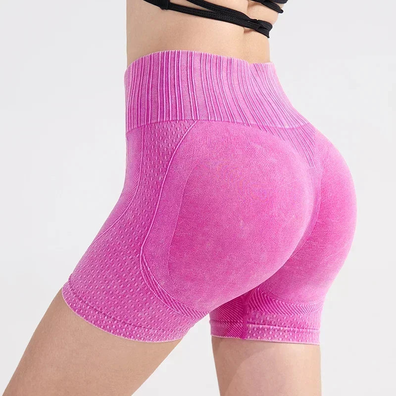 Women's High Waist Yoga Shorts - Lifted Butt Soft Stretchy Sports Washed Tights Gym Quick Dry Yoga Fitness SetGym Workout Pants