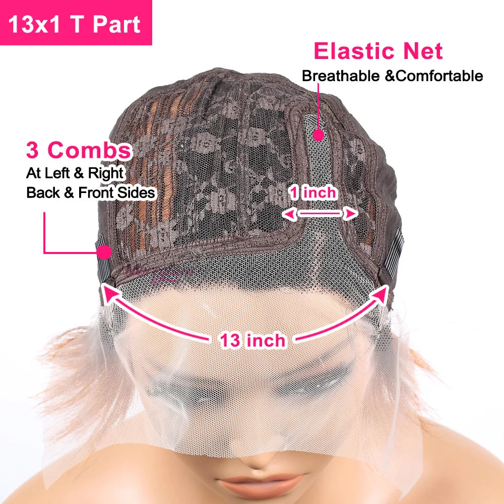 Ombre Human Hair Wigs For Women Bone Straight Bob Wig Remy T Part Transparent Lace Natural Preplucked Pixie Cut Perruque Femme