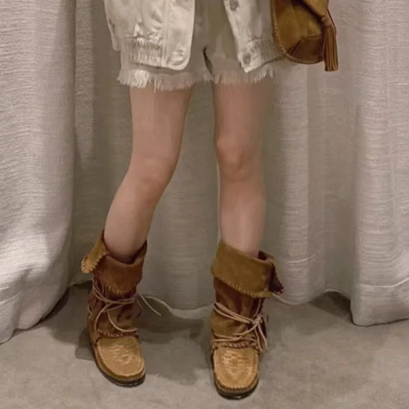 Woman Western Boots Ankle Suede Fashion Women Shoes Autumn 2025 Designer Trendy Goth Chelsea Botas Soft Round-toed Shoes Woman