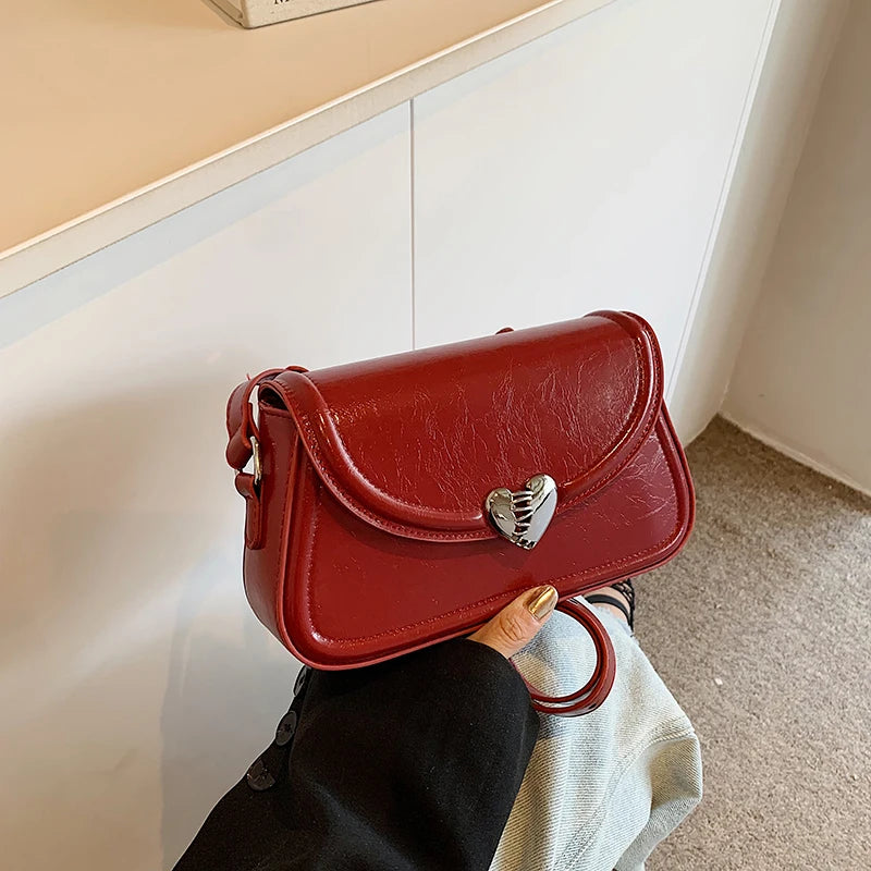 Texture Pu Leather Shoulder Bags For Women Trendy Versatile Love Crossbody Bag Fashion Simple Commuting Shopping Female Purses