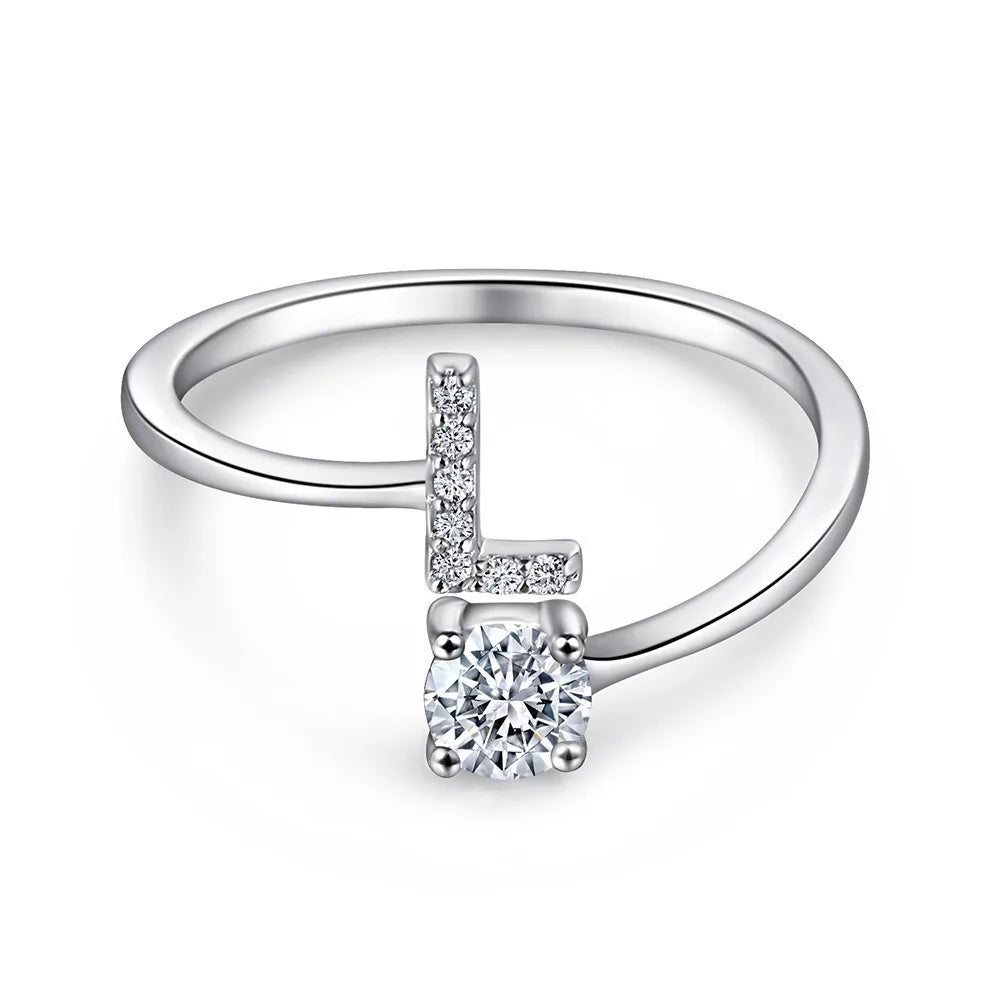 925 Sterling Silver Initial Rings for Women Girls, Adjustable Initial Rings Cubic Zirconia Stackable Alphabet Letter Rings Gift