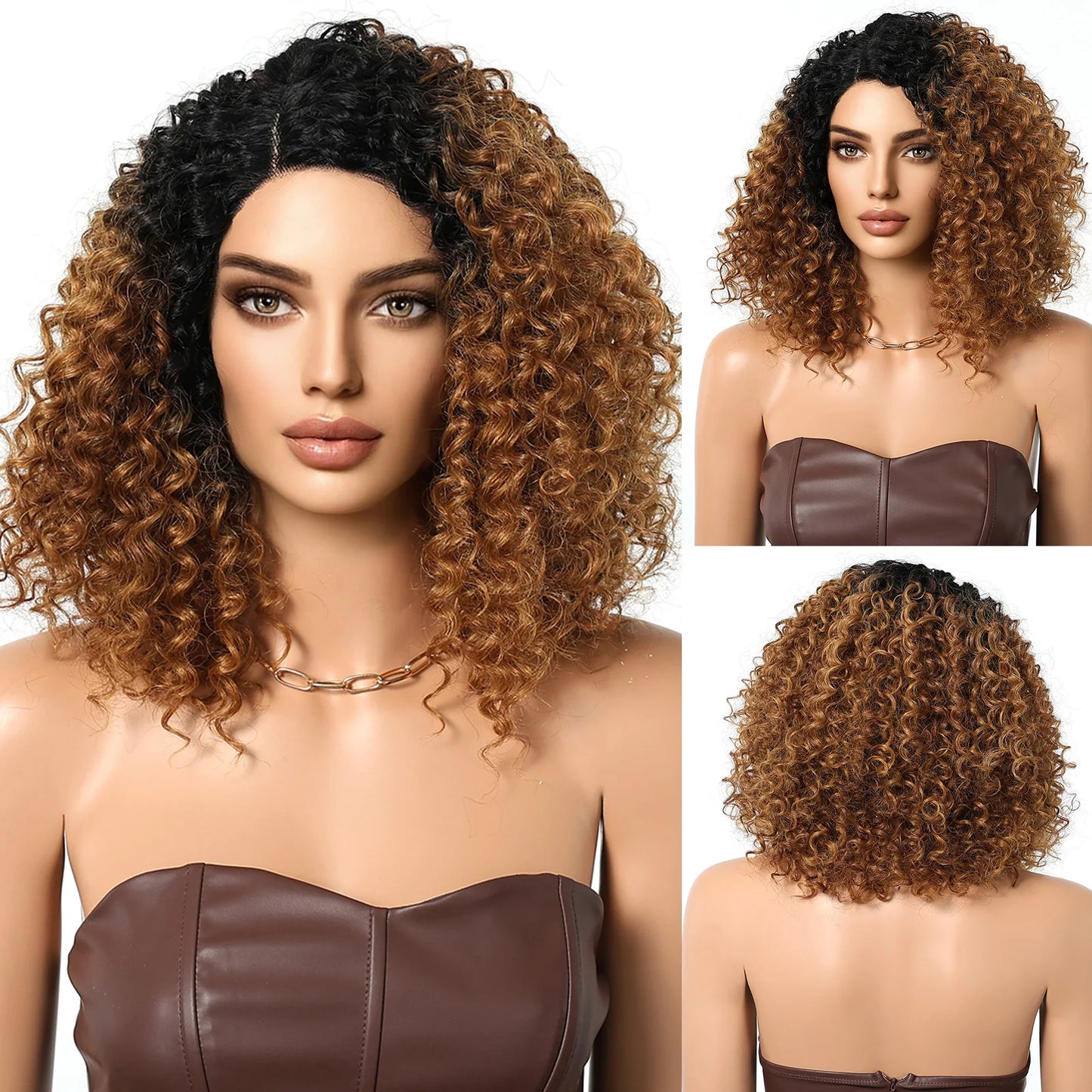 Lace Front Synthetic Wigs Preplucked Curly Wave Brown Golden Highlight Shoulder Length Lace Wig for Black Women Heat Resistant