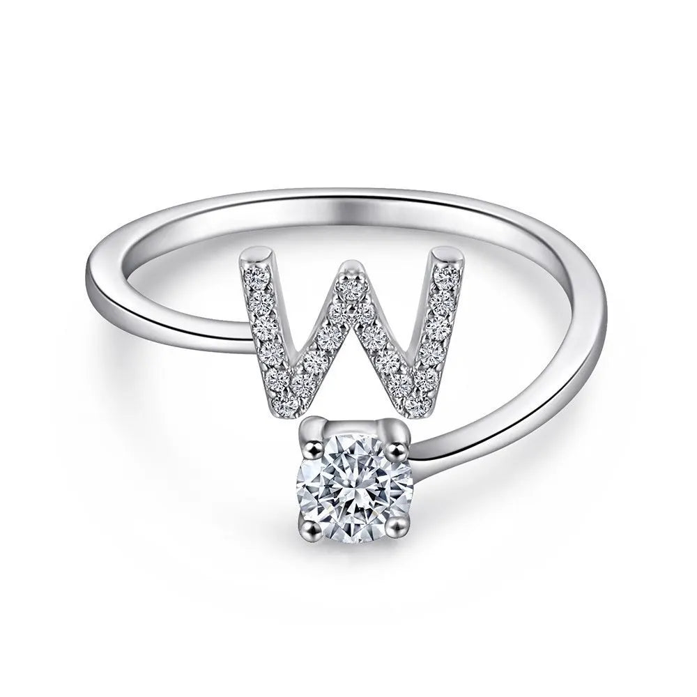 925 Sterling Silver Initial Rings for Women Girls, Adjustable Initial Rings Cubic Zirconia Stackable Alphabet Letter Rings Gift