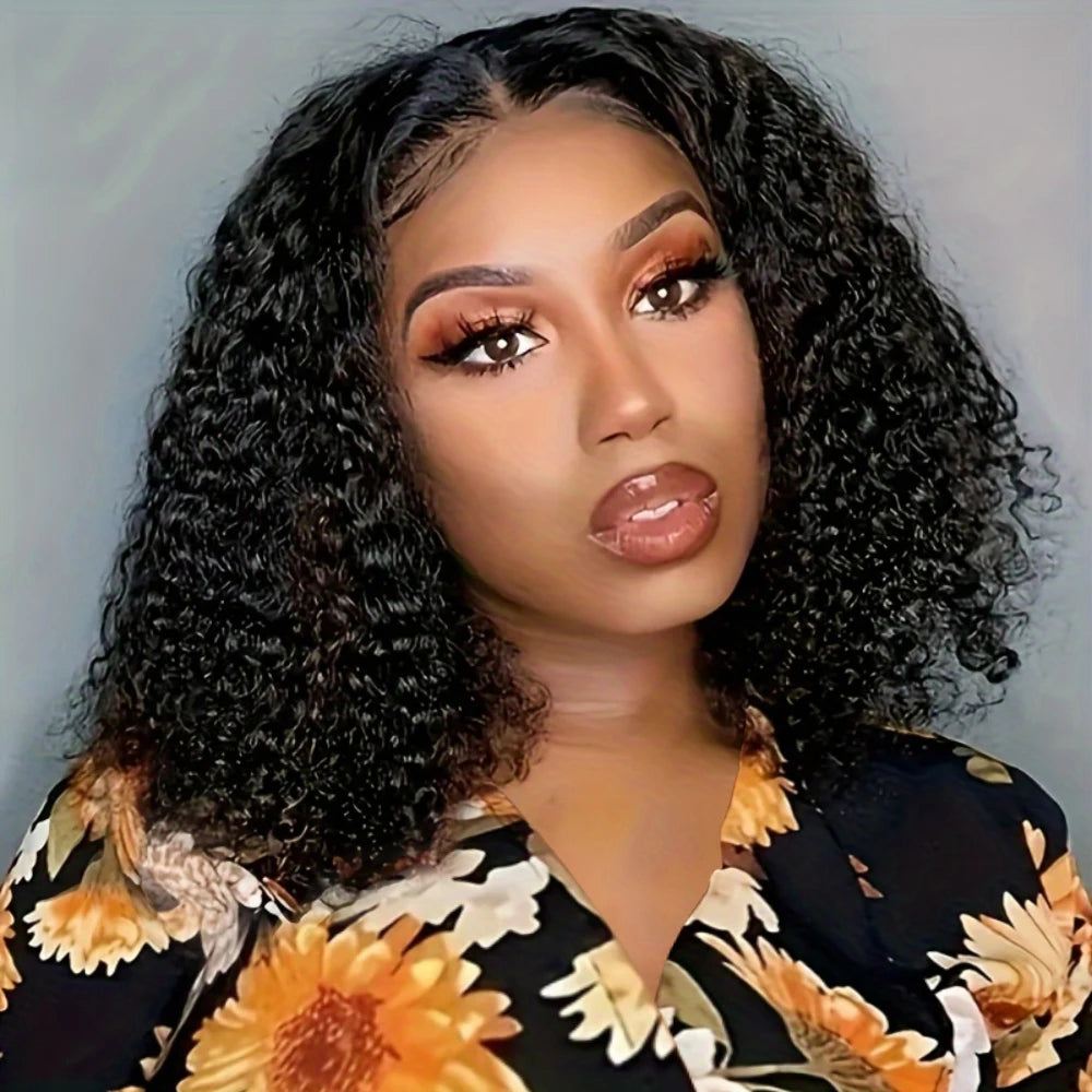 Kinky Curly 13x4 Brown Lace Front Human Hair Wig for Women 150% Density 12Inch
