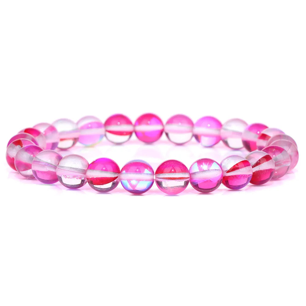 Moonstone Stone Beads Bracelet Natural Stone Crystals Bracelet Colorful Beaded Healing Trendy Jewelry Men Women Elastic Bangles