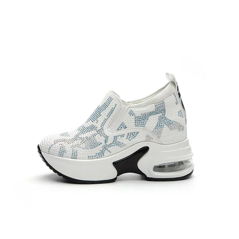 2023Women's Shoes Autumn New Casual Small White Shoes Rhinestone Platform Sports Air Cushion Shoes Plus Size Zapatos De Mujer