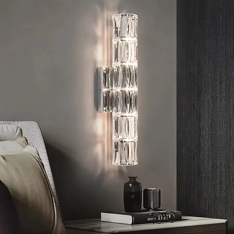 Luxury Crystal LED Bedroom Wall Lamps Indoor Lighting Chrome Glass Sconces Fixtures Modern Living Room TV Background Wall Lights