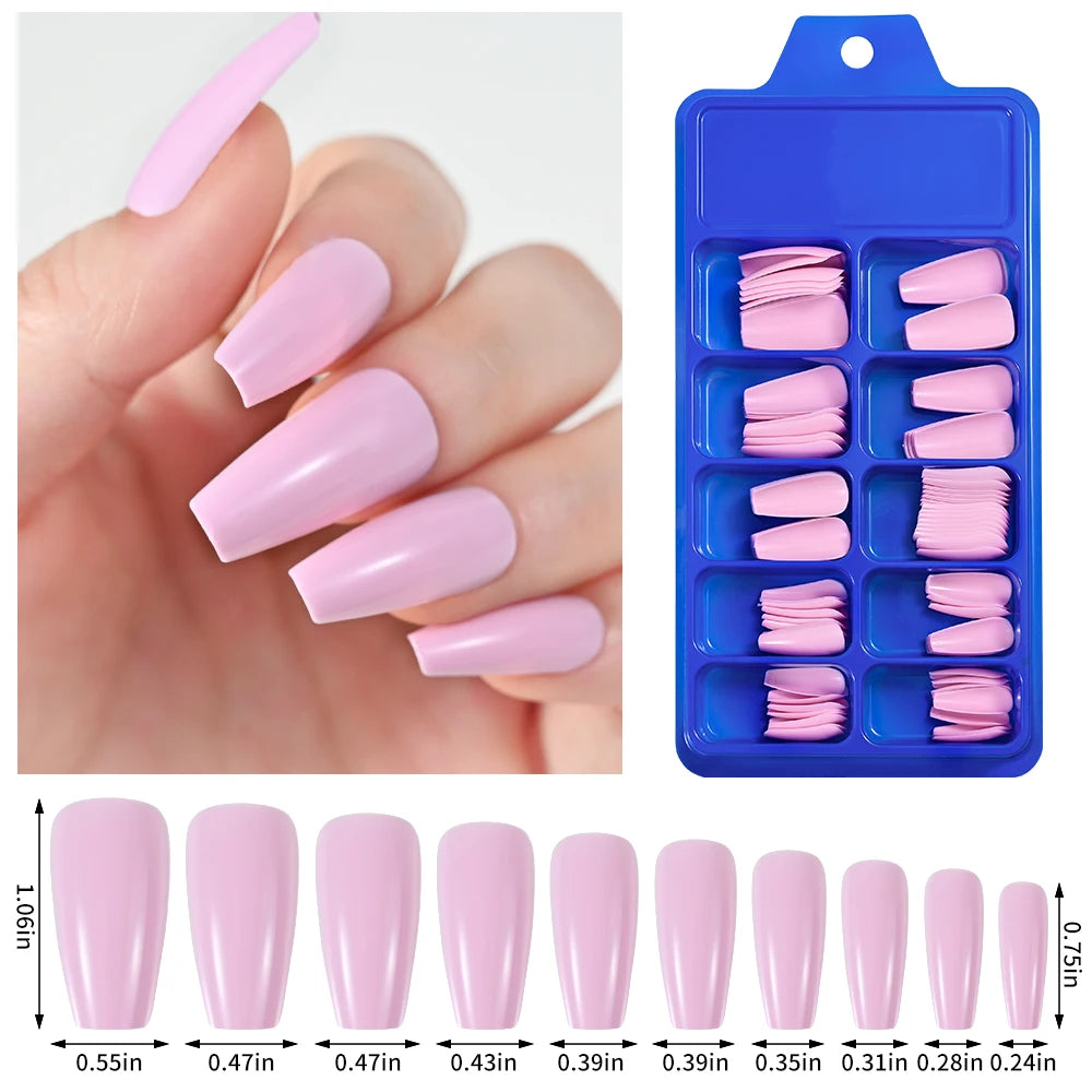 100pcs Coffin Design Fake Nails Art Tools Nude Pink Colors Ballerina False Nails Press On Full Fingernails Manicure Tips