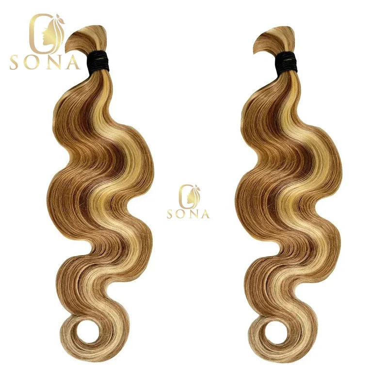 Highlight Honey Blonde Body Wave Hair Knotless Bundles No Weft for Boho Braids Human Hair Extension Bundles for Boho Braiding