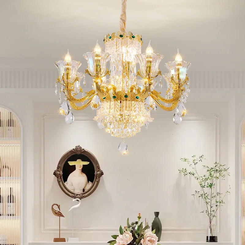 Luxury Living Room Clean Crystal Chandelier Light Luxury European Style Atmospheric French Villa Hall Golden Chandelier Hot