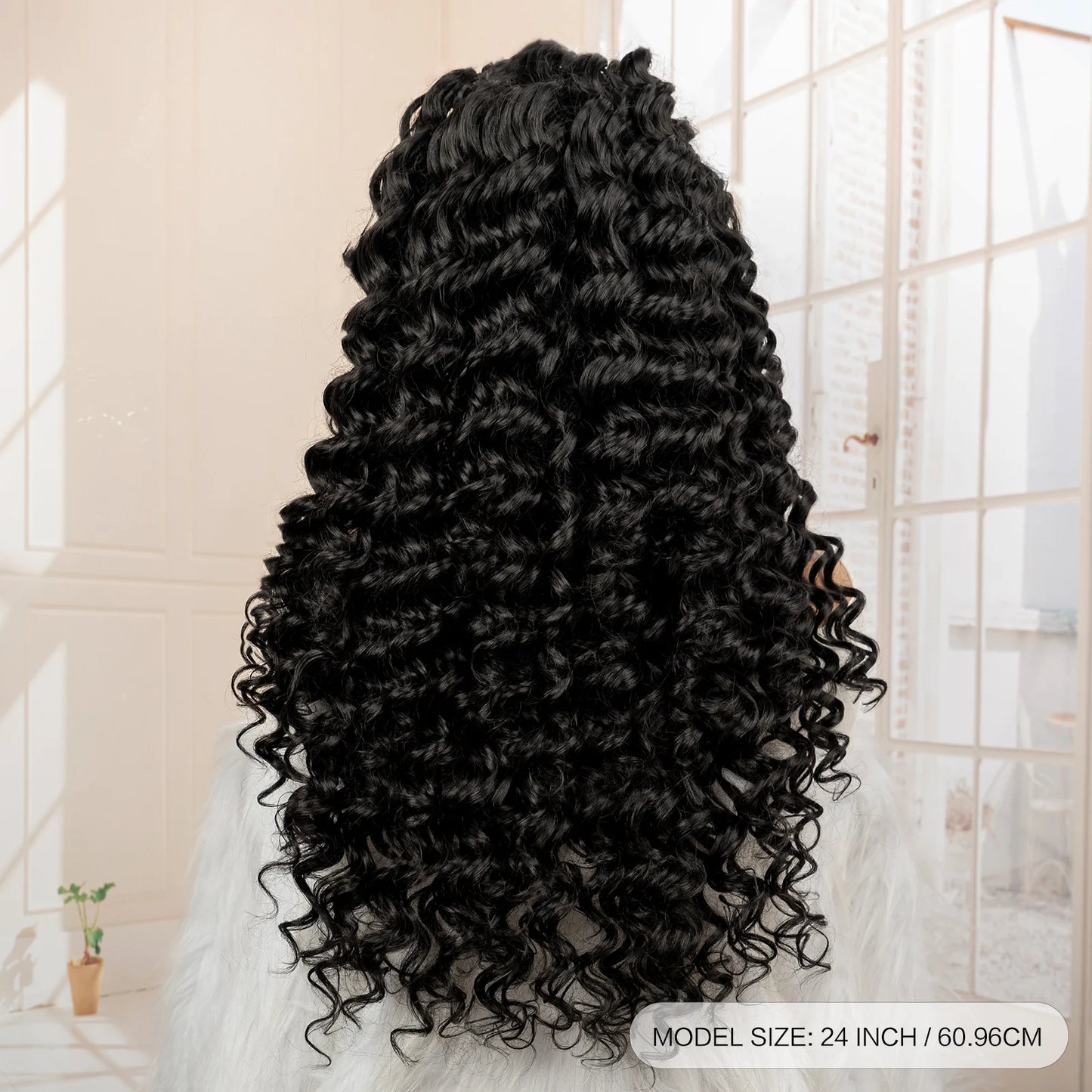 13x6 Lace Front Wigs Black Synthetic Hair Wig with Braids for Women 24 Inches Long Curly Wavy Wig Heat Resistant Wig for Daily