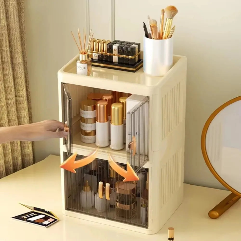 Foldable Cosmetics Storage Boxes Household Bathroom Miscellaneous Storage Box Double Door No Assembly Required Organizer Case