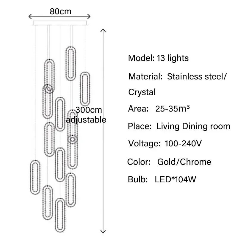Luxury Crystal Led Pendant Lights Villa Stairs Living Room Lighting Decor Chandelier Indoor Hotel Loft Hanging Lights Fixture