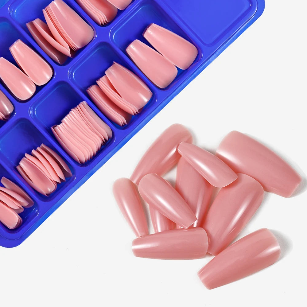 100pcs Coffin Design Fake Nails Art Tools Nude Pink Colors Ballerina False Nails Press On Full Fingernails Manicure Tips