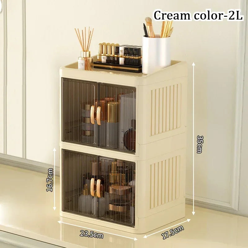 Foldable Cosmetics Storage Boxes Household Bathroom Miscellaneous Storage Box Double Door No Assembly Required Organizer Case