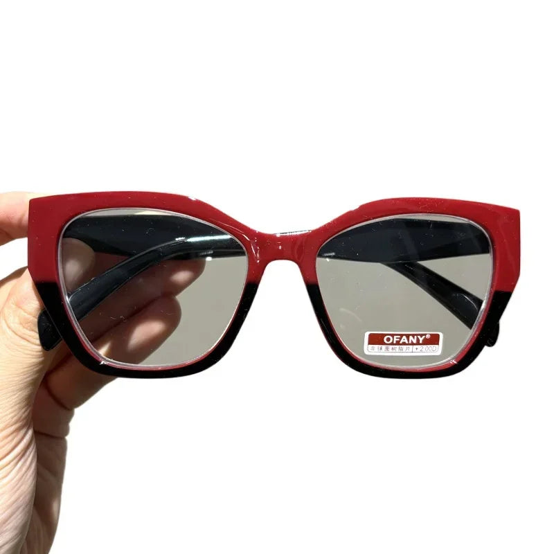 Women's Fashion Glasses Anti-Blue Light Trendy Luxury Large Frame Cat Eye Presbyopia Glasses Full Frame Premium Color Blocked