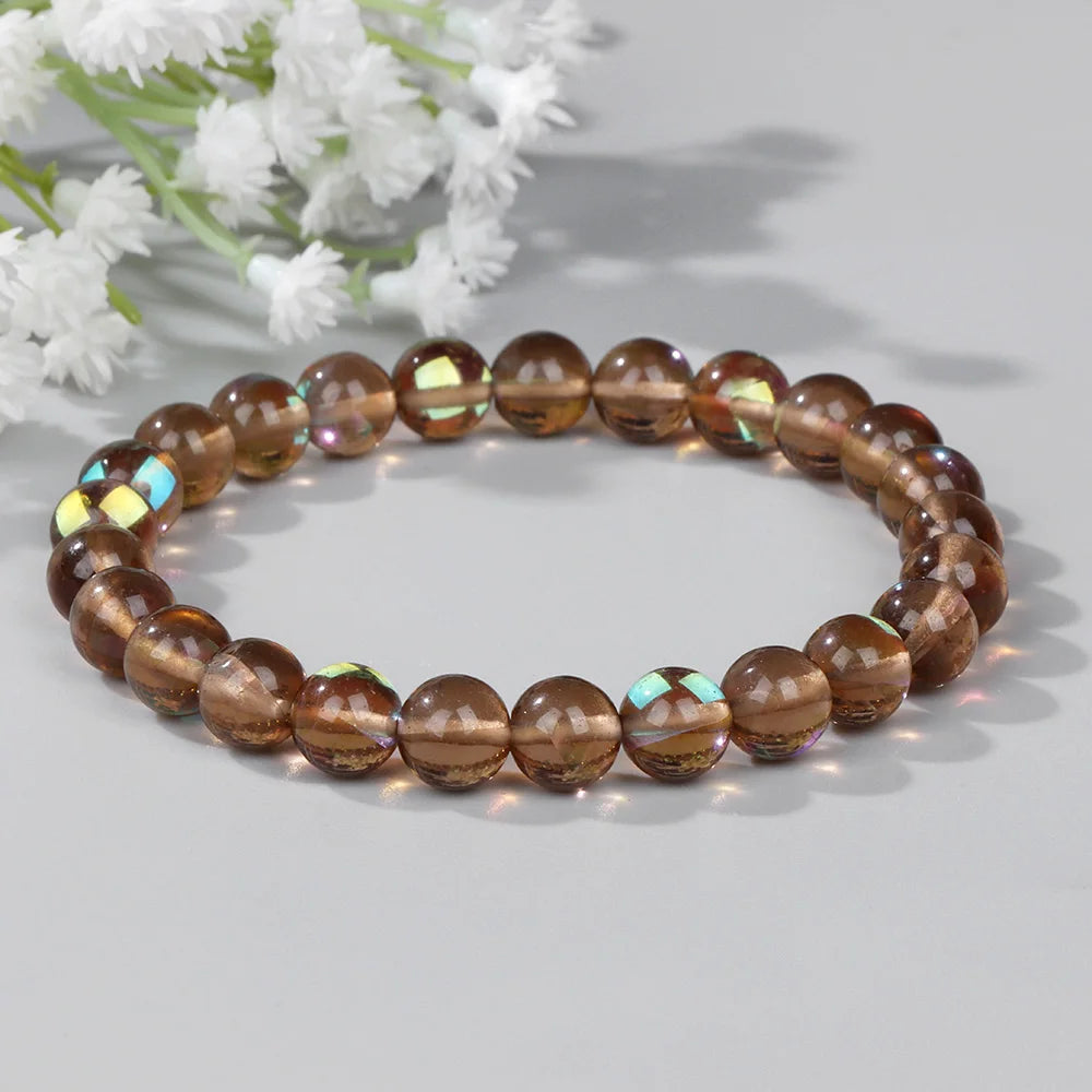 Moonstone Stone Beads Bracelet Natural Stone Crystals Bracelet Colorful Beaded Healing Trendy Jewelry Men Women Elastic Bangles