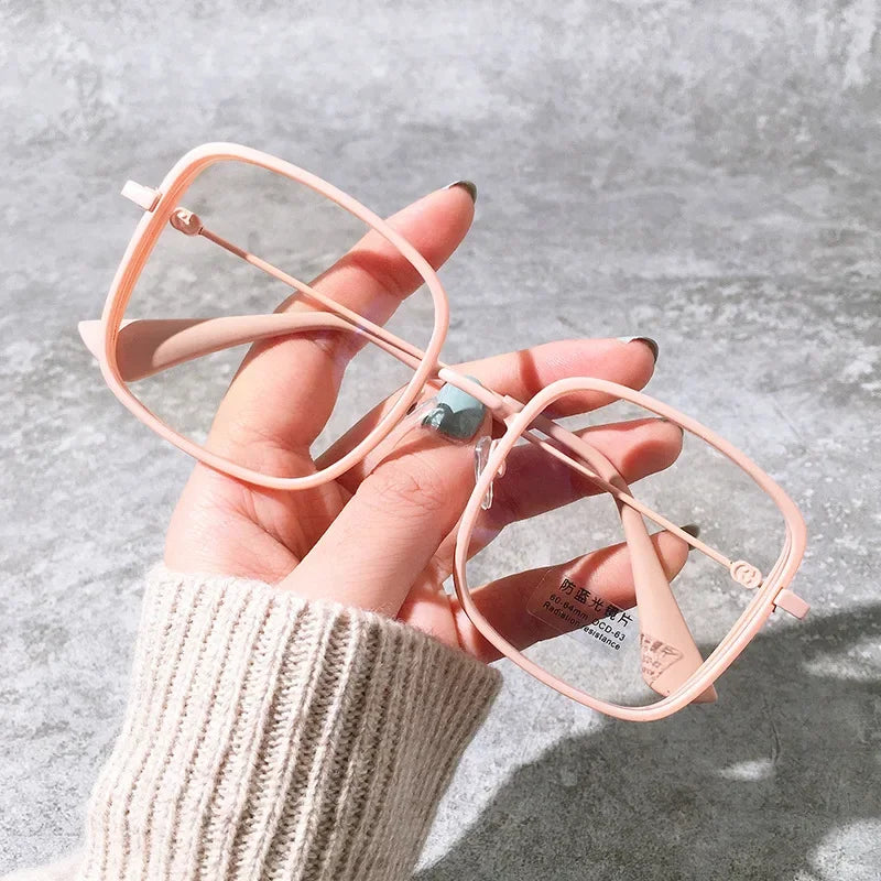 Large Square Frame Woman Glasses Ins Girl Fashion Transparent Reading Glass High-definition Anti-blue Light Computer Eyeglass