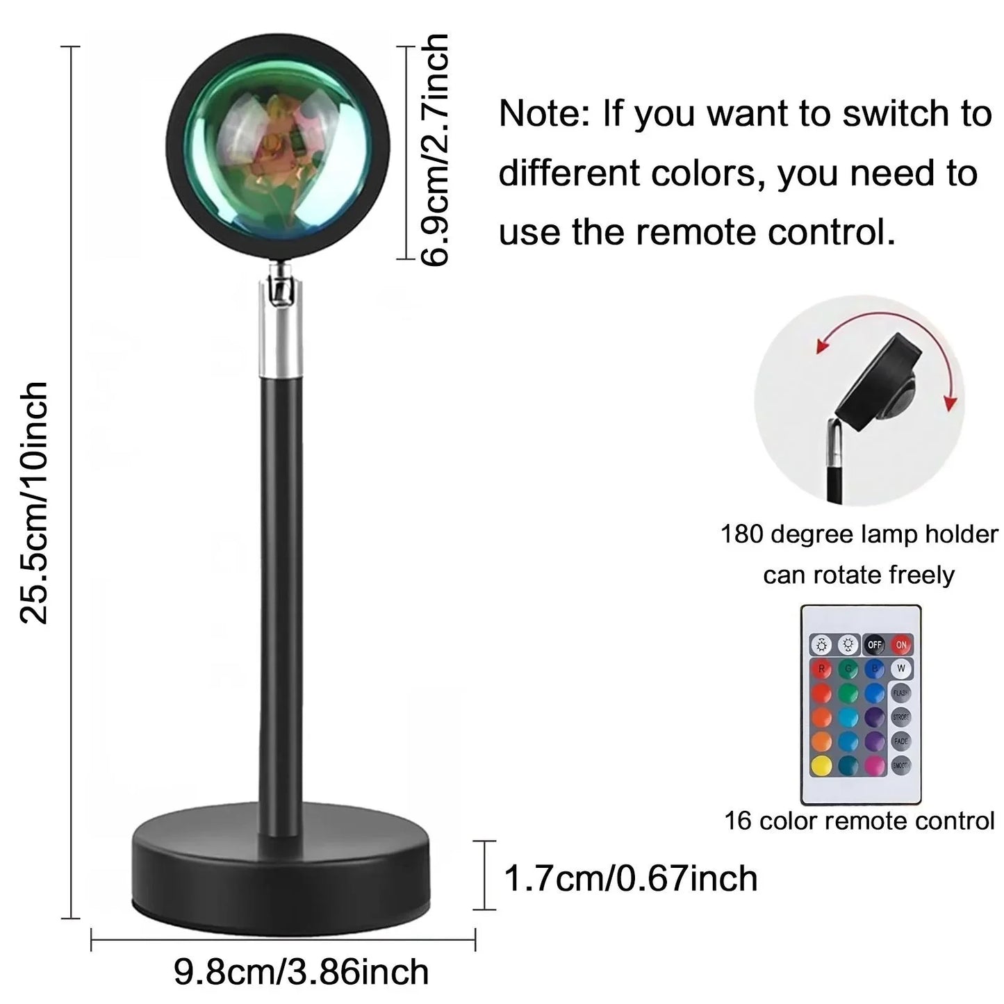 Sunset Lamp Projection with Rotation,Rainbow LED Light,Romantic Visual Night Light,USB Powered,Modern Floor Stand for Home Decor