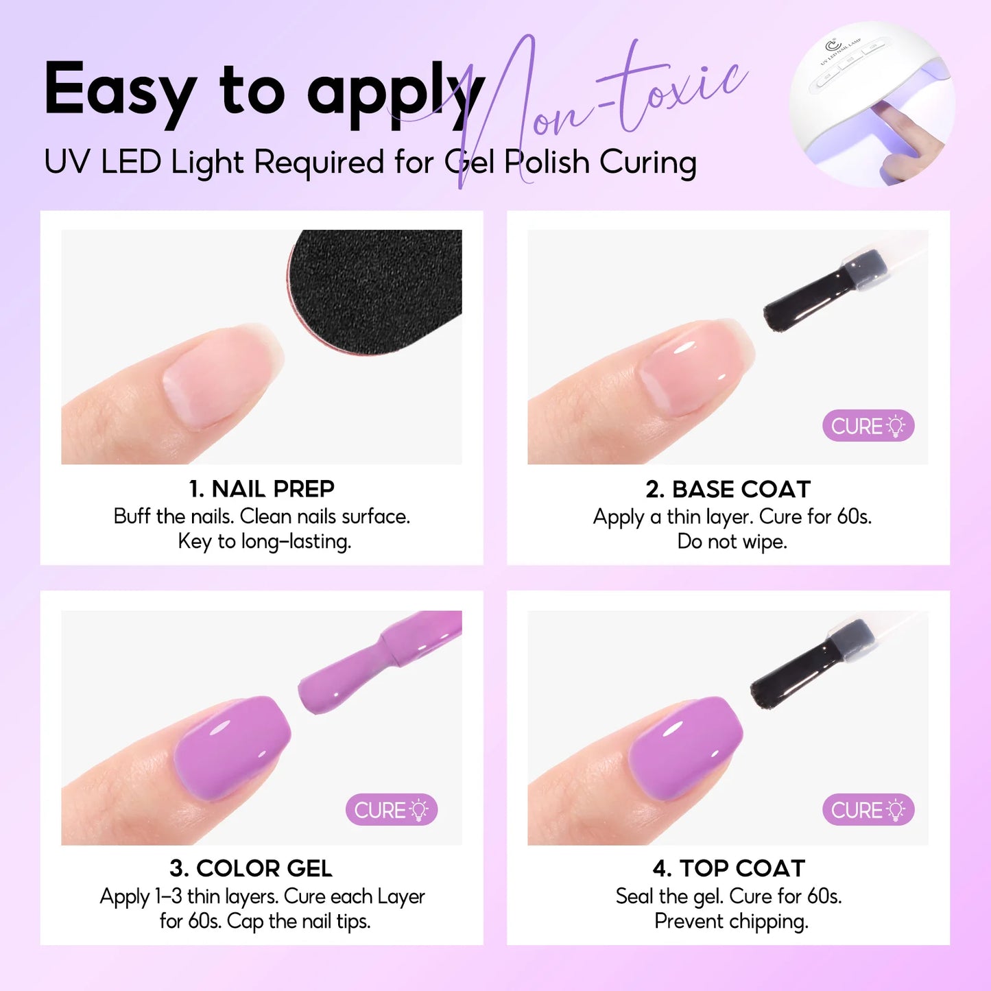 Peacecolor 1PC 10ML Gel Nail Polish - Pastel Dark Purple Glossy, Glass Bottle Long Lasting Manicure Art Design Gift for Women