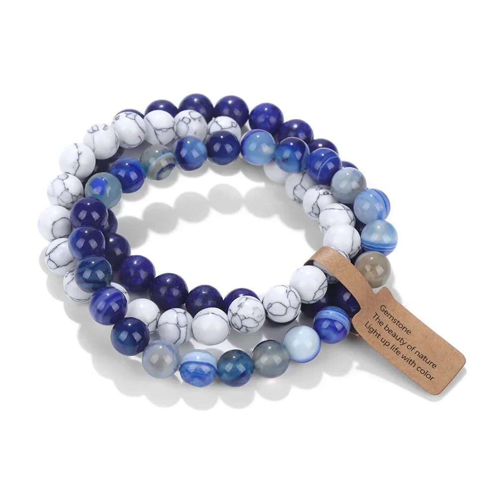 3 Pcs Set Natural Stone Beads Stretch Bracelet Set Semi-Precious Stone Beaded Elastic Bracelet Turquoise Stone Fashion Jewelry
