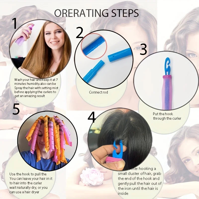 30pcs Heatless Hair Curlers Set Create Bouncy Spiral Curls Without Heat Damage Safe Easy to Use Hooks for Effortless Styling Kit