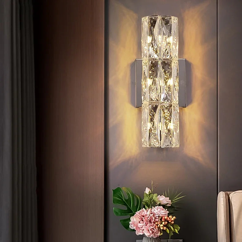 Luxury Crystal LED Bedroom Wall Lamps Indoor Lighting Chrome Glass Sconces Fixtures Modern Living Room TV Background Wall Lights