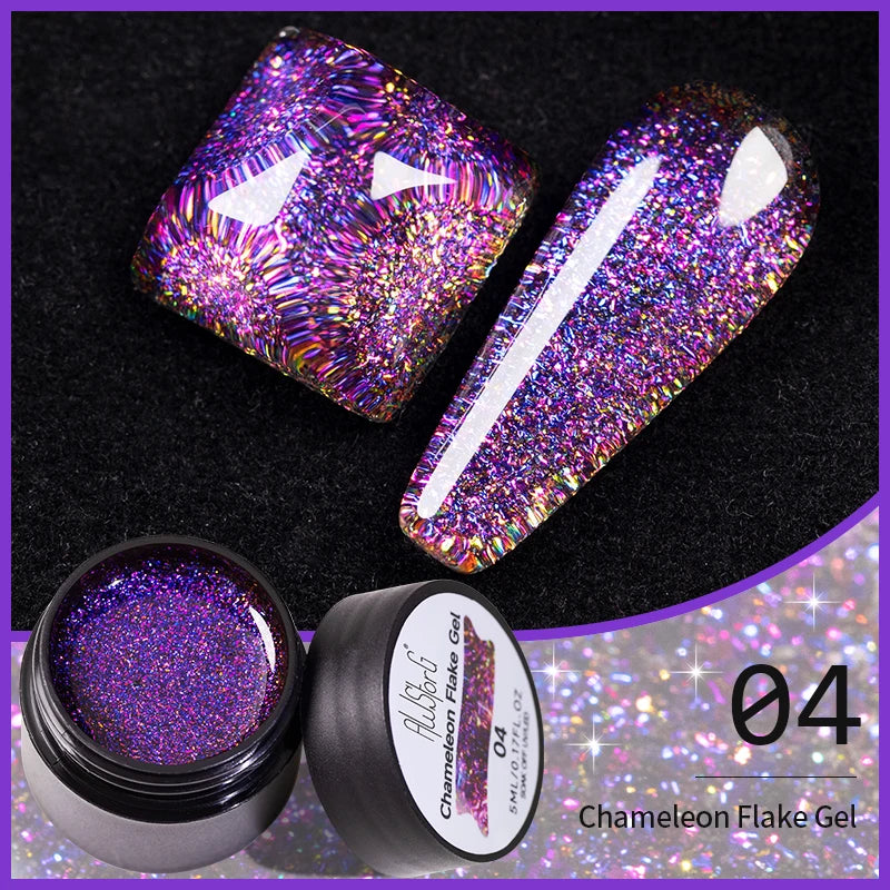 BOZLIN Chameleon Flake Gel Nail Polish Spring Color Sparkling Sequins Soak Off UV Glitter Gel Varnish Nail Art Decoration 5ML