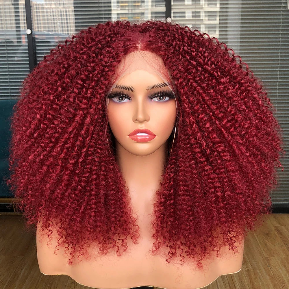 Lace Front Wigs for Women Short Bob Wig Afro Kinky Curly Wigs Ombre Brown Synthetic Middle Nature Hair Black Headgear with Clip