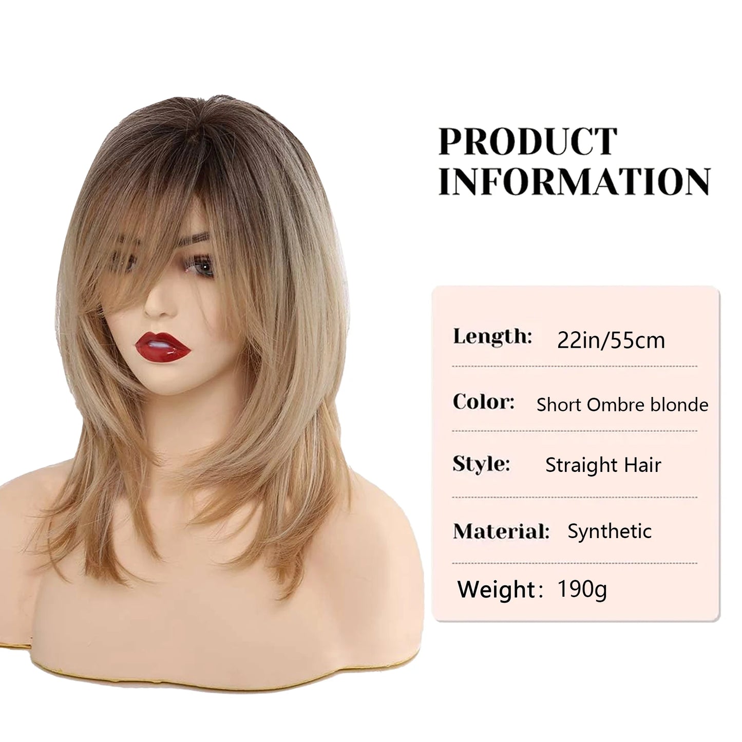 Ombre Color Blonde Wig with Bangs Long Straight Wigs for Women Synthetic Wig Dark Roots for Daily Party Cosplay