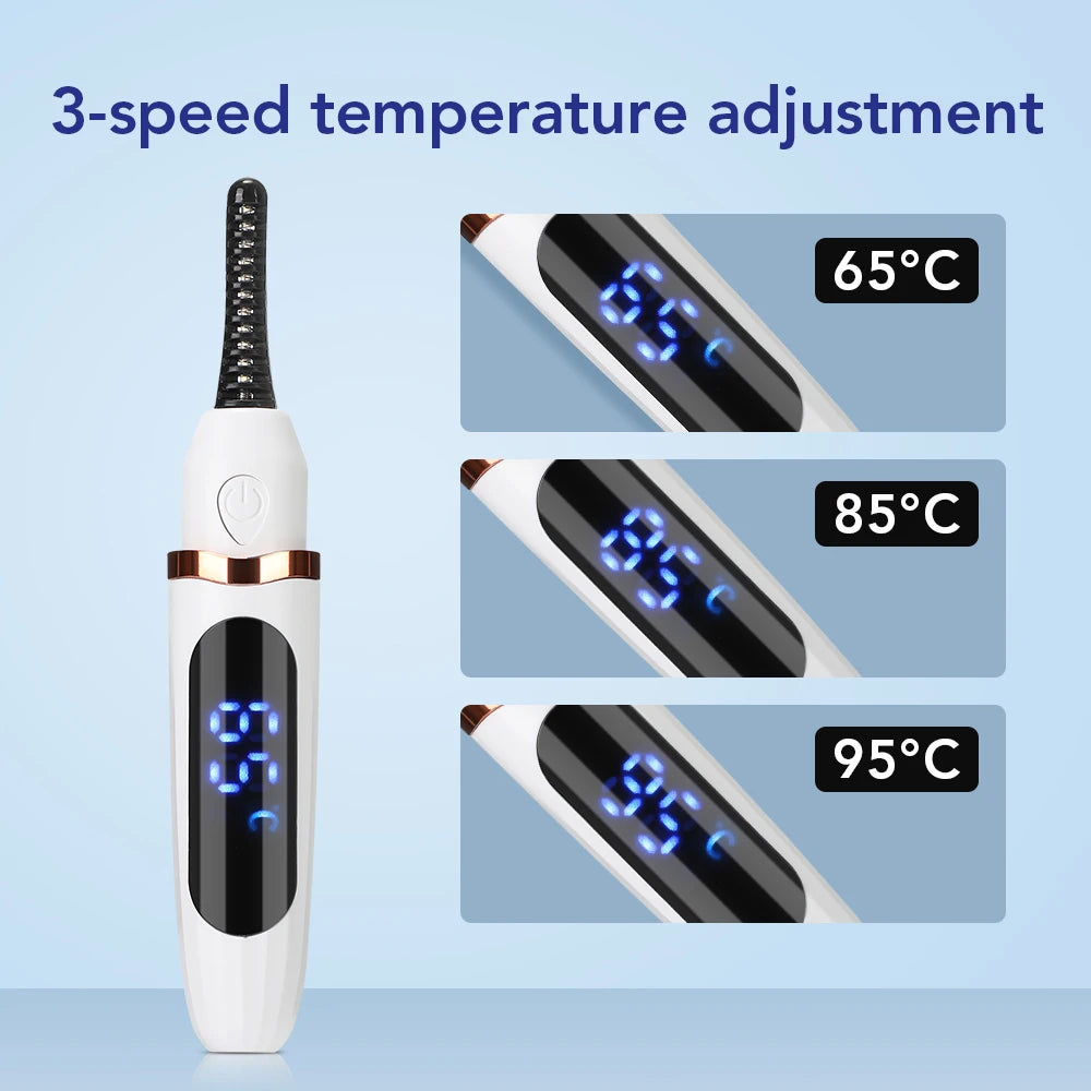 Heated Eyelash Curler Pen with Comb Electric Digital yelash Curling Device Rechargeable Beauty Makeup Tool 3 Temperature Modes