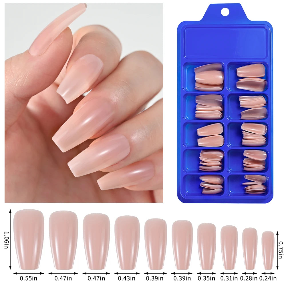100pcs Coffin Design Fake Nails Art Tools Nude Pink Colors Ballerina False Nails Press On Full Fingernails Manicure Tips