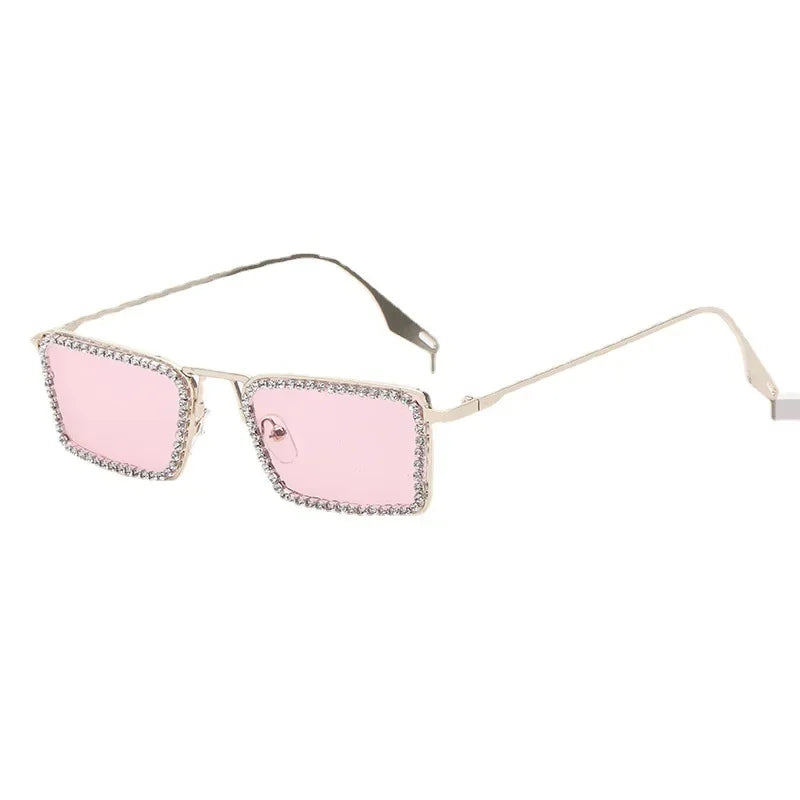 Women Glitter Crystal Thin Vintage Sunglasse Rectangle Glasse Frame Bling Rhinestone Sun Glasses for Woman Luxury Fashion UV400