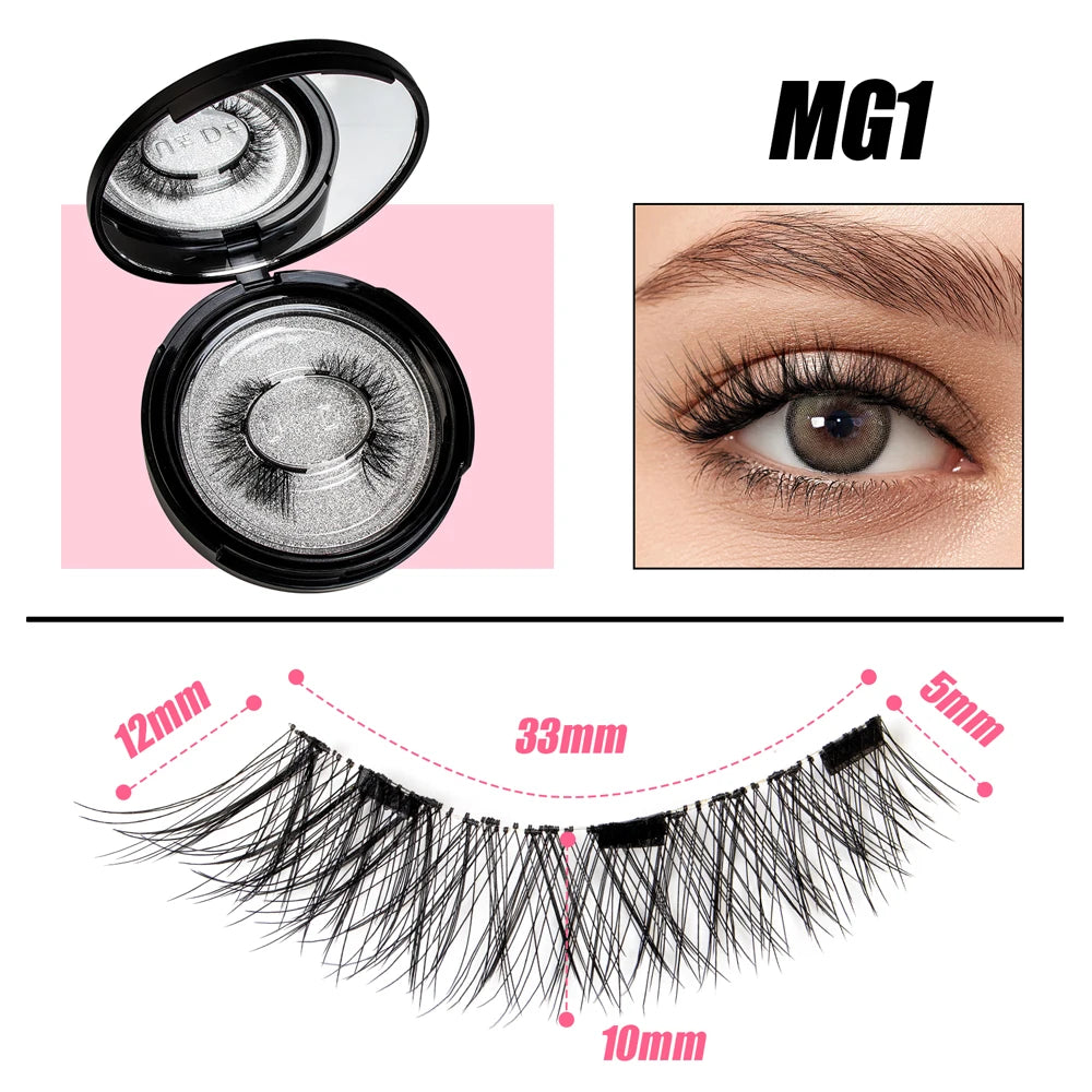 VYRILA 2Pairs Reusable Magnetic Lashes with Magnets Tweezer No Glue Needed D Magnetic Eyelash 3-Step Press On False Eyelash