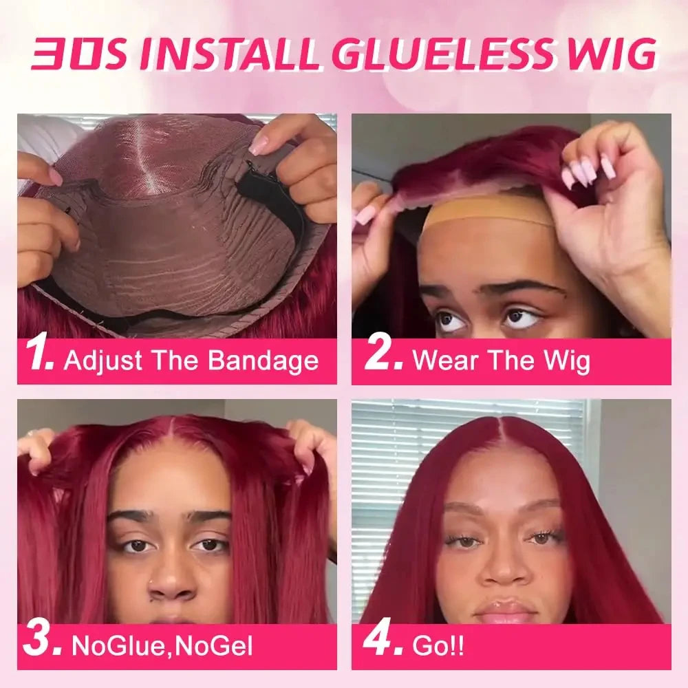 Burgundy Glueless Wig Human Hair Ready To Wear And Go Bob Wigs For Women 6x4 Frontal Straight Lace Front Wigs On Sale