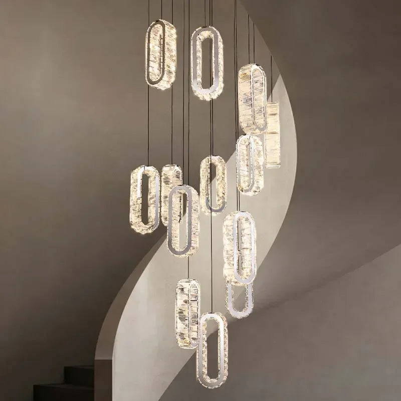 Luxury Crystal Led Pendant Lights Villa Stairs Living Room Lighting Decor Chandelier Indoor Hotel Loft Hanging Lights Fixture