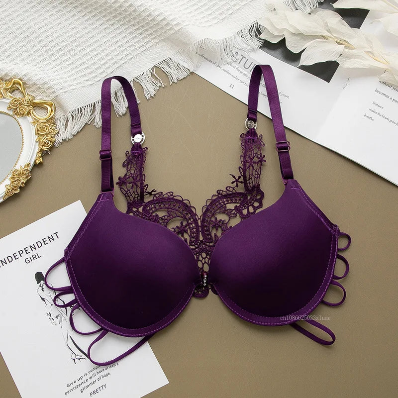 Sexy Woman Silky Underwear Comfortable Adjustable Bra Underwire Back Floral Embroidery Seamless Bra for Women Intimate Sleepwear