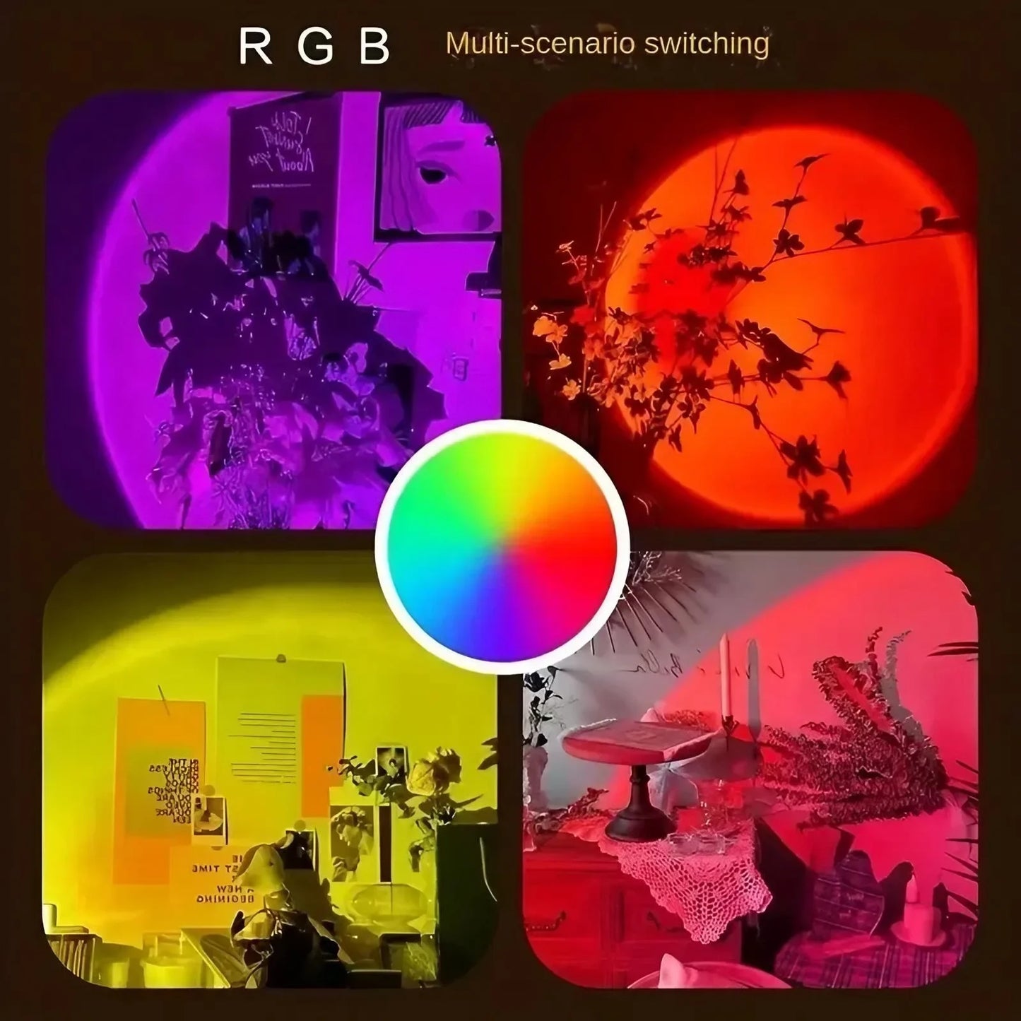 Sunset Lamp Projection with Rotation,Rainbow LED Light,Romantic Visual Night Light,USB Powered,Modern Floor Stand for Home Decor
