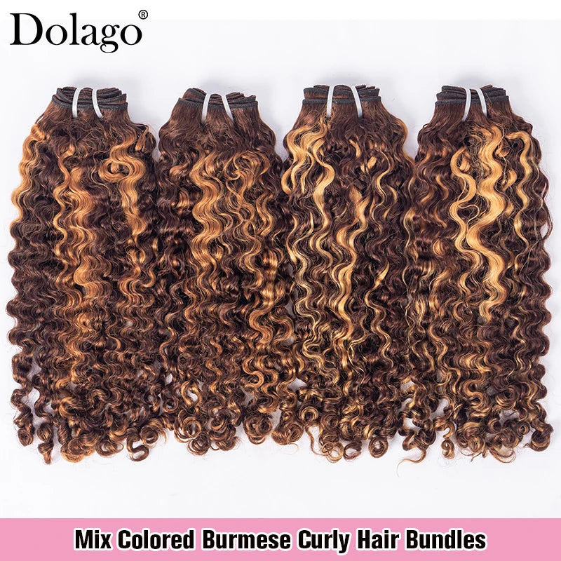 Highlight Bundles Human Hair Ombre Colored Burmese Curly Hair Bundles Chocolate Brown 30 27 Honey Blonde Bundles Human Hair