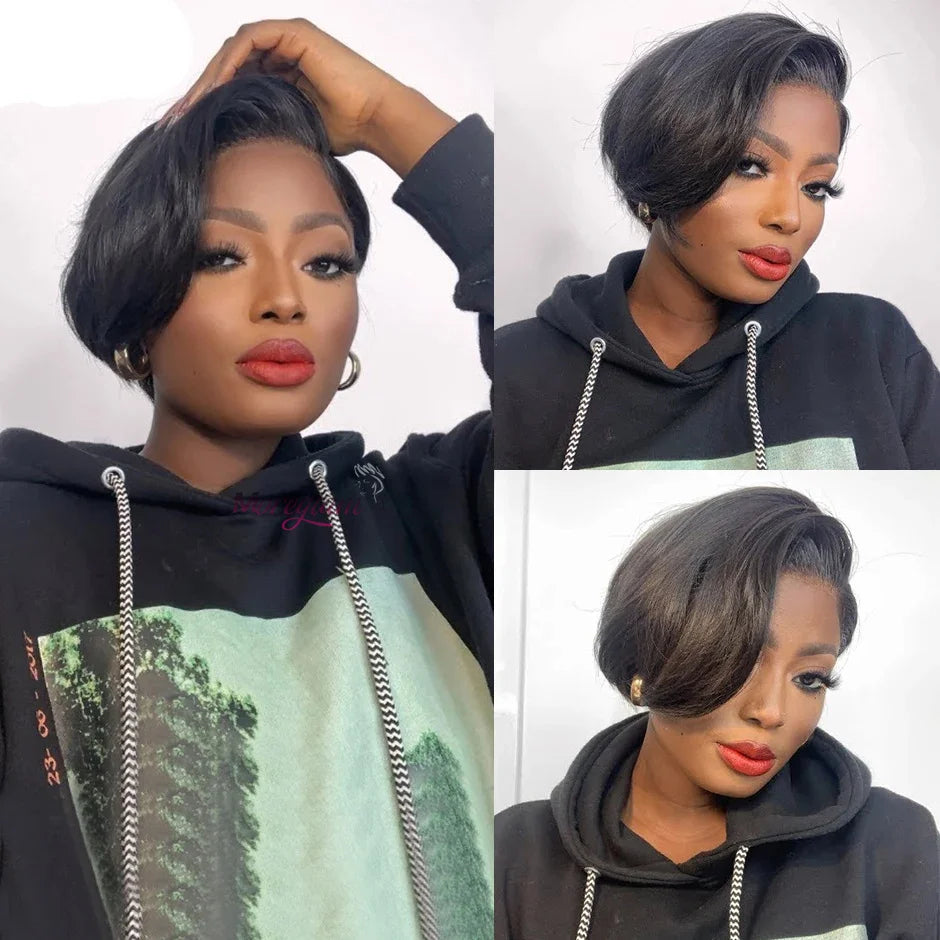 Ombre Human Hair Wigs For Women Bone Straight Bob Wig Remy T Part Transparent Lace Natural Preplucked Pixie Cut Perruque Femme