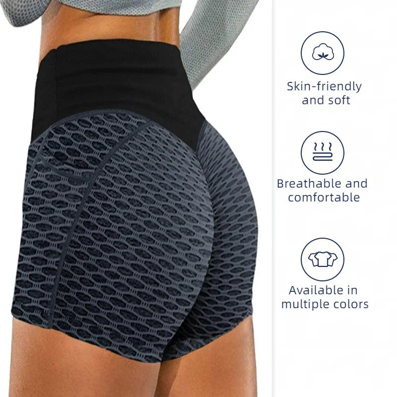 Women High Waist Honeycomb Yoga Shorts Breathable Workout Elastic Buttocks Sportswear Impact Fitness Gym Leggings With Pocket