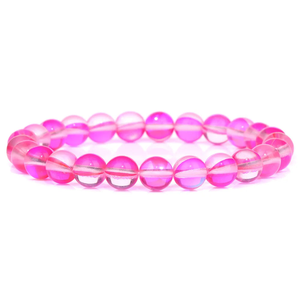 Moonstone Stone Beads Bracelet Natural Stone Crystals Bracelet Colorful Beaded Healing Trendy Jewelry Men Women Elastic Bangles