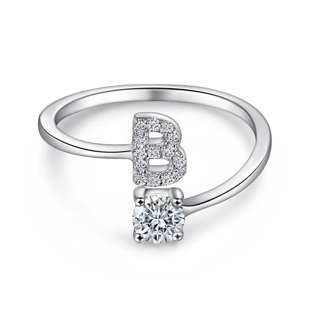 925 Sterling Silver Initial Rings for Women Girls, Adjustable Initial Rings Cubic Zirconia Stackable Alphabet Letter Rings Gift