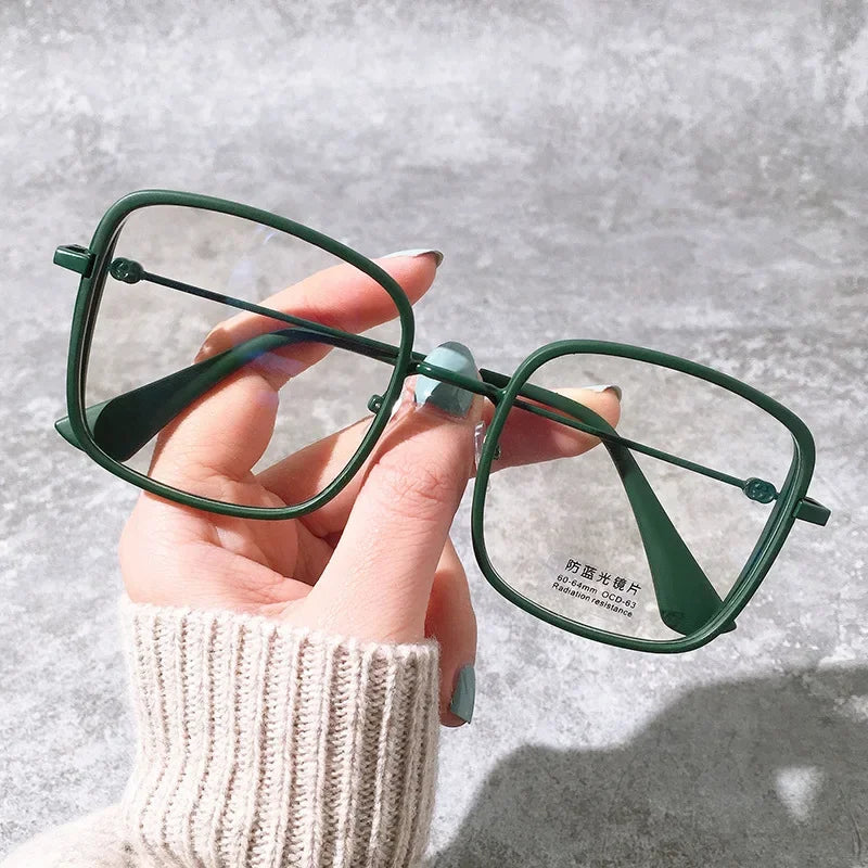 Large Square Frame Woman Glasses Ins Girl Fashion Transparent Reading Glass High-definition Anti-blue Light Computer Eyeglass