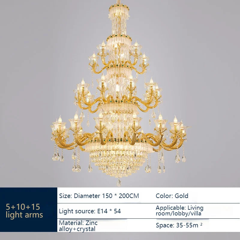 Luxury Living Room Clean Crystal Chandelier Light Luxury European Style Atmospheric French Villa Hall Golden Chandelier Hot