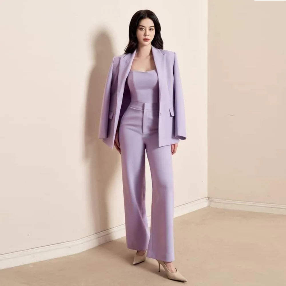 Casual Women Suits High Quality Peak Lapel 2 Pieces Jacket Pant Formal Occasion Single Breasted Customize Female Clothing Simple