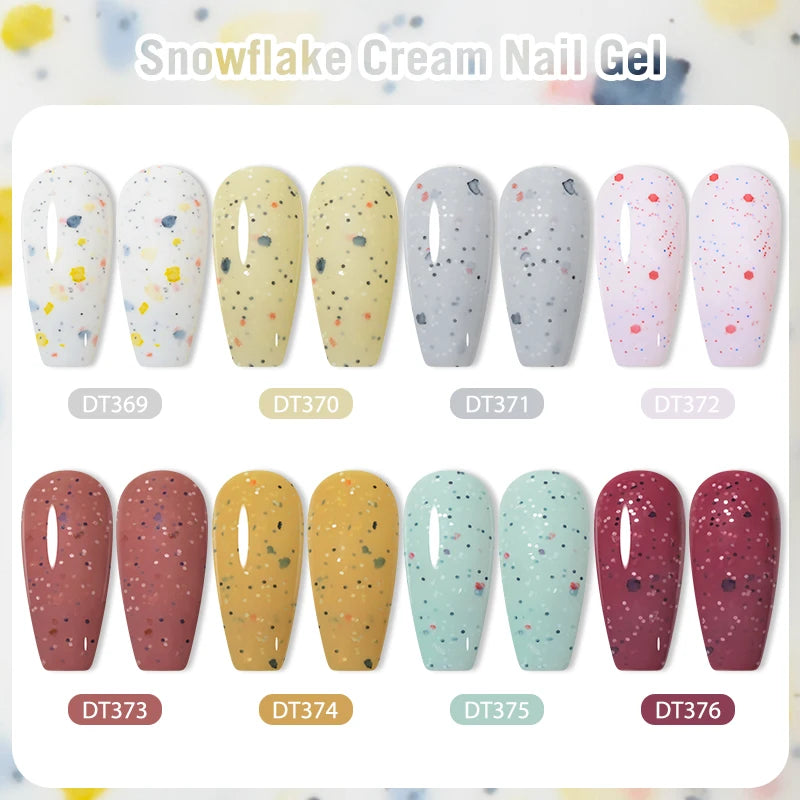 8pc Snowflake Cream Color Gel Polish Set Cream White Pink Glitter Semi Permanent UV Gel Nail Kit Long Lasting Nail Art Varnish