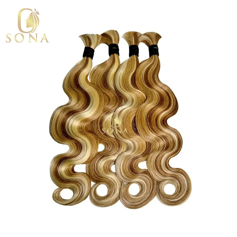 Highlight Honey Blonde Body Wave Hair Knotless Bundles No Weft for Boho Braids Human Hair Extension Bundles for Boho Braiding